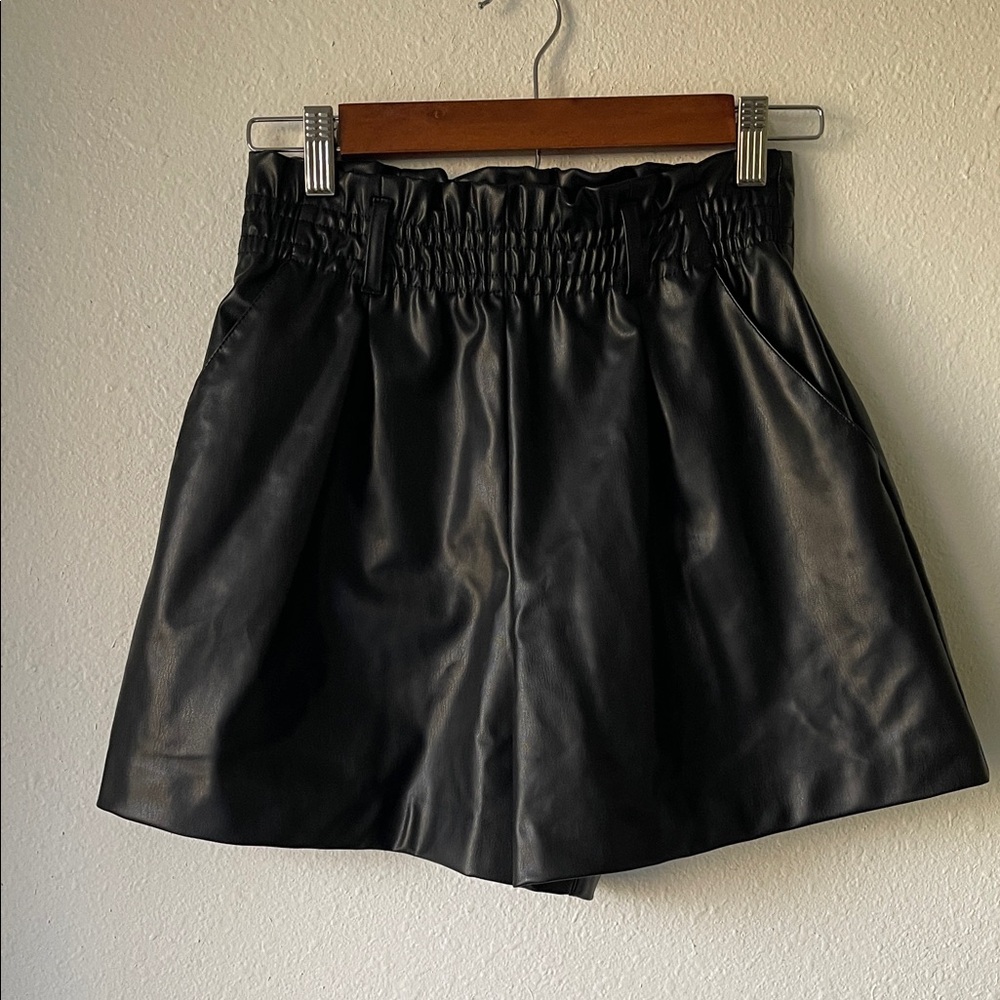 Zara High Waist Black Leather Shorts